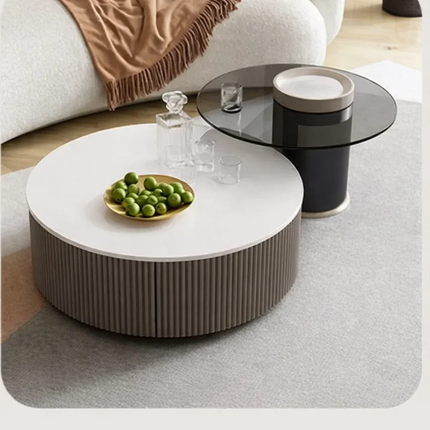 Tiber Oro Italian Luxury Round Coffee Table Tempered Glass Top High Gloss Finish Minimalist Centerpiece for Lounge and Living Suites