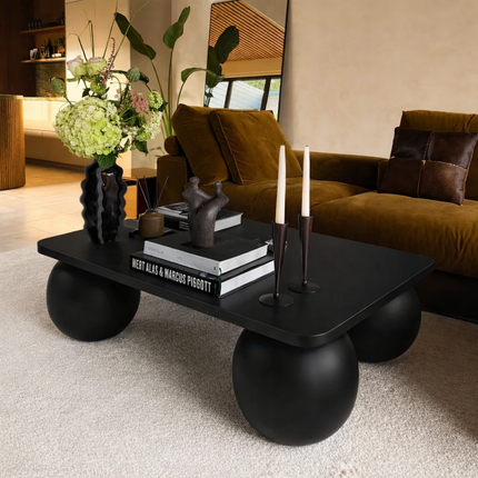 Dwangwa Coffee Table Modern Contemporary Sculptural Futuristic Inspired Designer Center Table Custom Finish Sphere Base Table for Modern Loft Space
