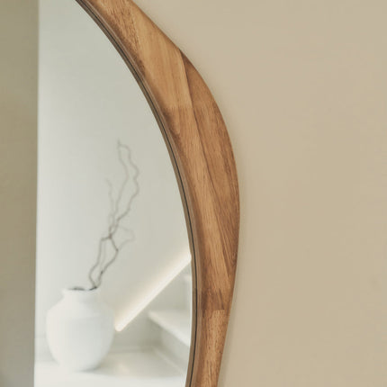 Elowen Wavy Teak Floor Mirror – Organic Freeform Full-Length Mirror - Uber Decor