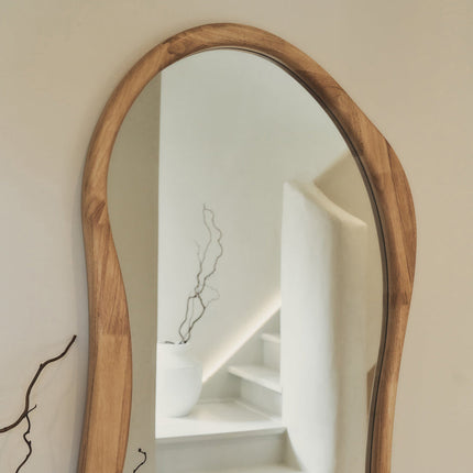 Elowen Wavy Teak Floor Mirror – Organic Freeform Full-Length Mirror - Uber Decor