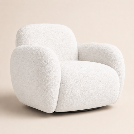 Varina White Fuzzy Boucle 360 Swivel Armchair – Ready to Dispatch Modern Lounge Chair