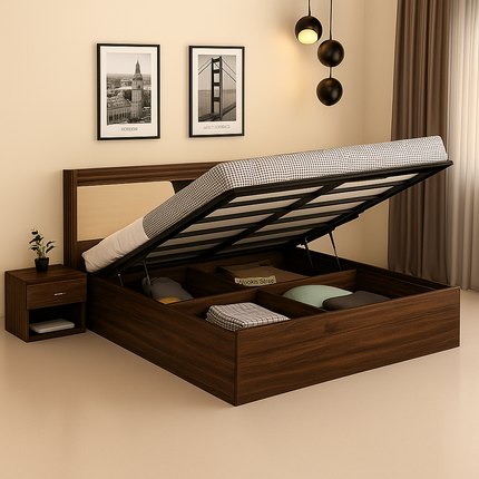 OakLoom Wabi Sabi Contemporary Panel Platform Customisable Bed for Master Bedroom - Uber Decor