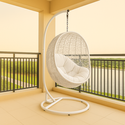 FernCove Wabi-Sabi Cocoon Swing Chair – Japandi Textured Organic Weave Balcony & Garden Swing Chair