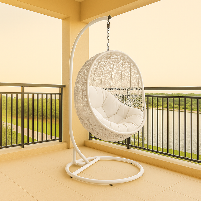 FernCove Wabi-Sabi Cocoon Swing Chair – Japandi Textured Organic Weave Balcony & Garden Swing Chair
