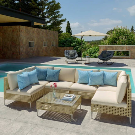 Sunvale Retreat PE Rattan Wicker Sectional Outdoor Sofa Set, Patio Conversation Garden Lounge Set for Poolside Terrace Porch