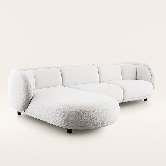 Antalya Modern L Shaped Sofa with Rounded Edges and Lounger for Living Room