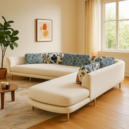 Preston Contemporary L Shaped Sofa with Floral Backrest and Lounger for Living Room