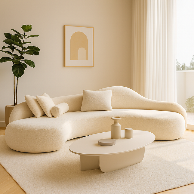 Nice Curved Sofa Japandi Wabi-Sabi Style Organic Sofa for Living Room & Lounge