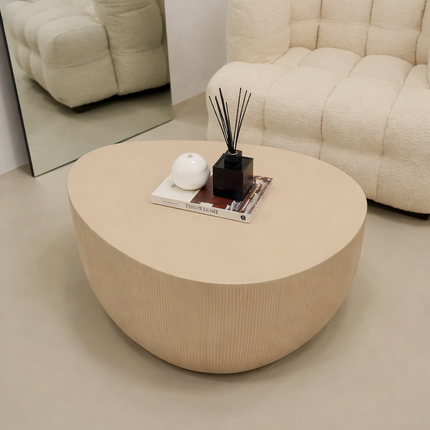 Yazoo Coffee Table Modern Art Deco Contemporary Luxe Inspired Designer Center Table Solid Wood PU Finish Ribbed Statement Table for Premium Lounge
