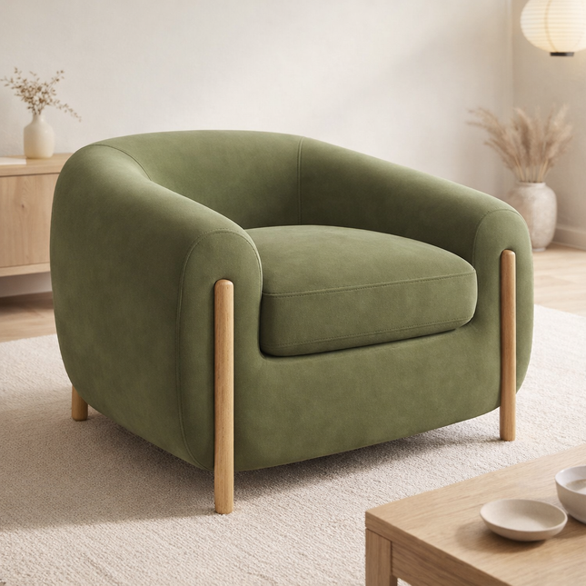 Tayra Accent Chair- Cute Oversized Upholstered Barrel Chair with Extra Depth and Height Seating