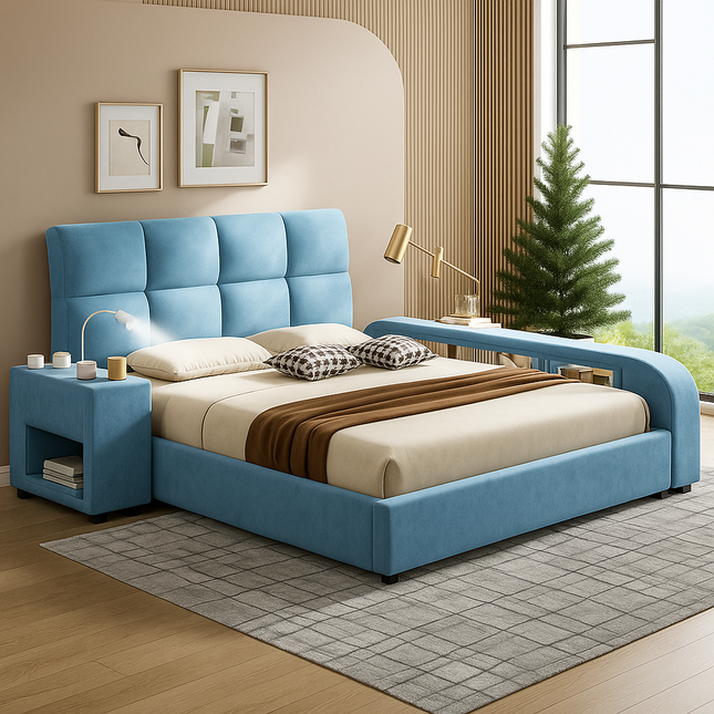 Slumber Edge Contemporary Curved Platform Bed with Storage – Modern Bedroom Essential - Uber Decor