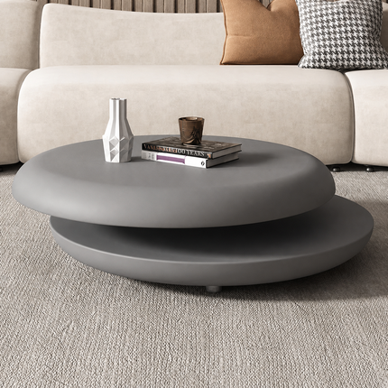 Niari round double layer coffee table in solid wood modern center table for family room seating area and contemporary interiors