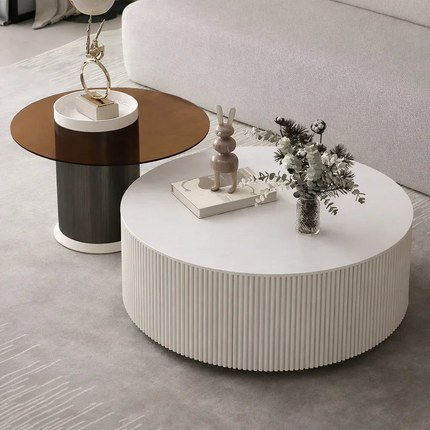Tiber Oro Italian Luxury Round Coffee Table Tempered Glass Top High Gloss Finish Minimalist Centerpiece for Lounge and Living Suites
