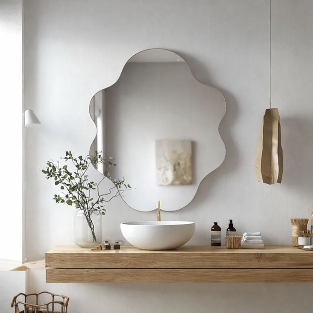 Victorian Scallop Frameless Wavy Wall Mirror for Living Room - Uber Decor