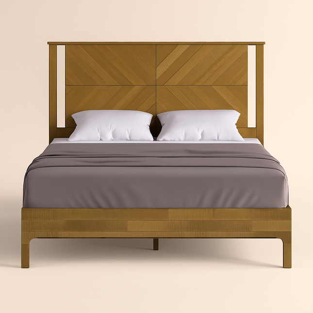 GrainMuse Geometric Headboard Bed Frame – Sculpted for Statement Spaces - Uber Decor