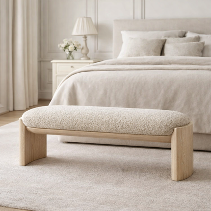 Sova Arc – Nordic Minimalist Solid Wood Bench with Comfort Cushion for Bedroom, Living Room, or Entryway