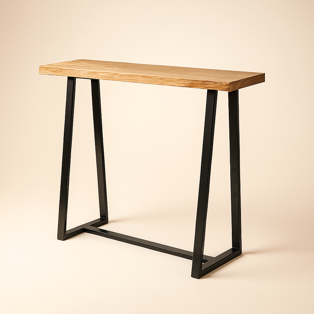 Terra Beam Display Table – Natural Wood Top & Black Metal Angled Base for Entryway & Living Spaces - Uber Decor
