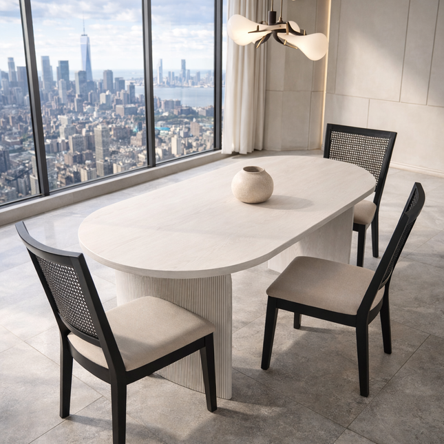Aveline Flute Oval Dining Table Scandinavian Japandi Design Fluted Base Legs Ideal for Dining Room