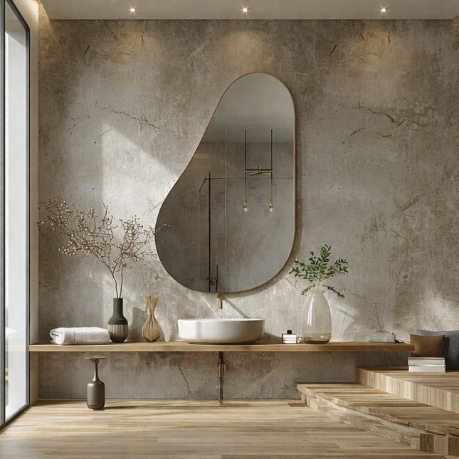 Nivae Frameless Asymmetrical Wall Mirror for Bathroom and Living Room - Uber Decor