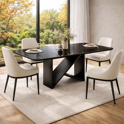 Midnight Gather Modern Dining Table with Sculptural Base for Dining Room and Modern Home Interiors