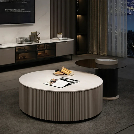 Tiber Oro Italian Luxury Round Coffee Table Tempered Glass Top High Gloss Finish Minimalist Centerpiece for Lounge and Living Suites