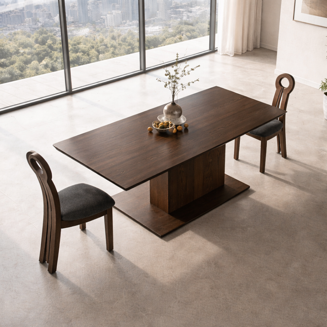 Drevano Wooden Dining Table Scandinavian Japandi Minimalist Pedestal Base Dining Table for Dining Room