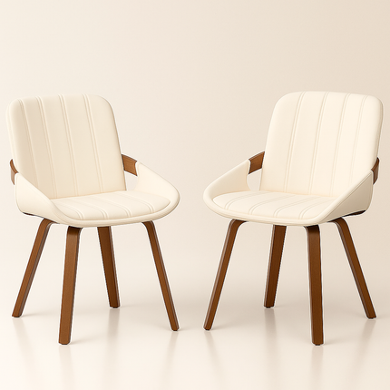 Nestra Modern Dining Chair Set of 2 Custom Made Curved Arm Design with Wooden Legs Ideal for Dining Room or Studio Space - Uber Decor