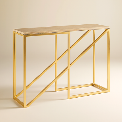 Golden Prism Console Table – Sculptural Mid-Century Modern Hallway Display Console - Uber Decor