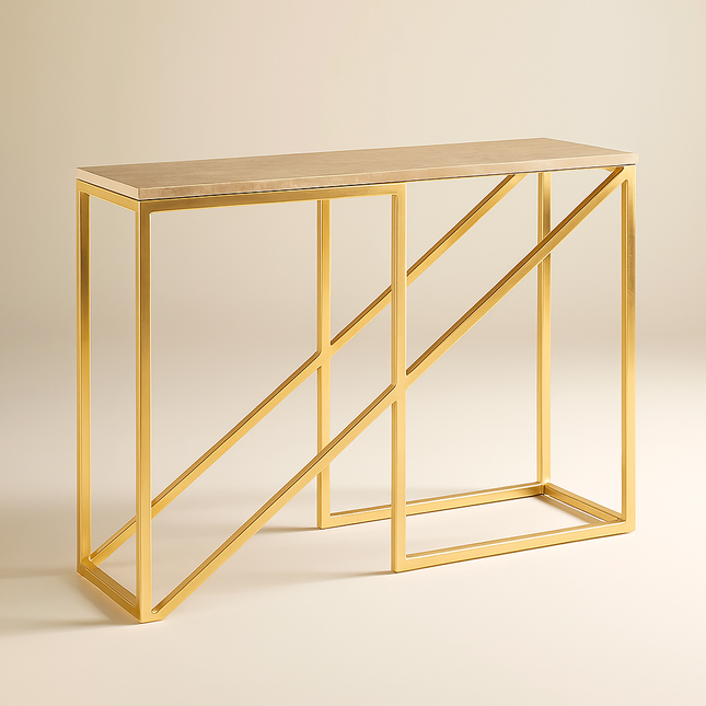 Golden Prism Console Table – Sculptural Mid-Century Modern Hallway Display Console - Uber Decor
