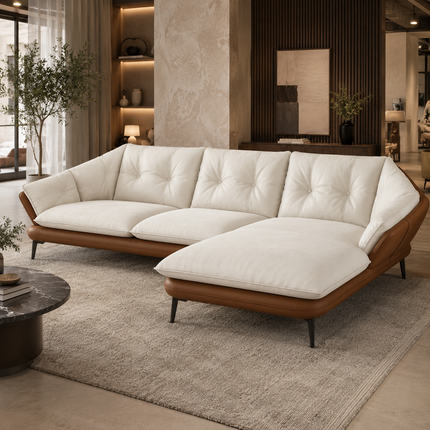 Troy Japandi Wabi Sabi Modern Sofa with Lounger, Luxury Sectional Sofa Couch for Living Room