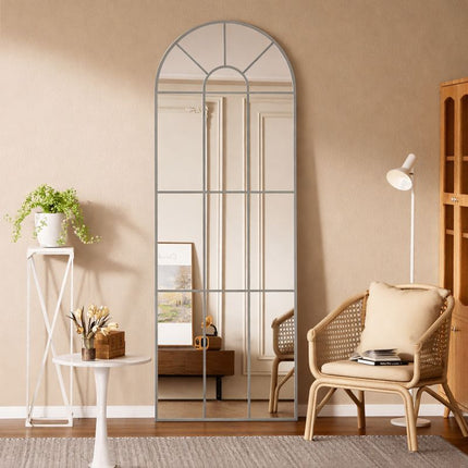 Old World Charm Arched Wall Mirror – Metal Window Mirror Full Length Mirror for Living Room & Entryway Accent
