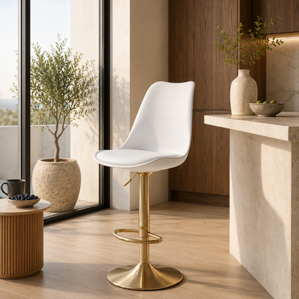Ruvo Adjustable Hydraulic Bar Stool Modern Counter Chair Mid Century Contemporary Kitchen Island Breakfast Bar Cafe Pub Seating