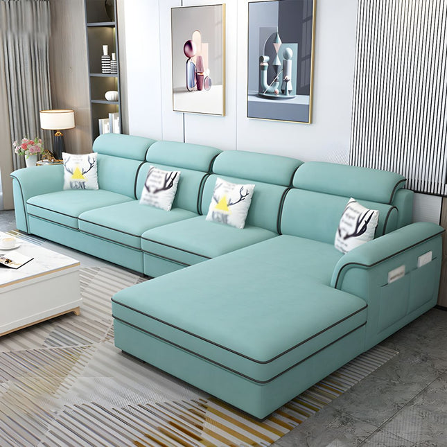 Quebec Luxury Modern Sectional Sofa with Lounger and Adjustable Headrests Designer Sofa with Storage Pockets for Living Room