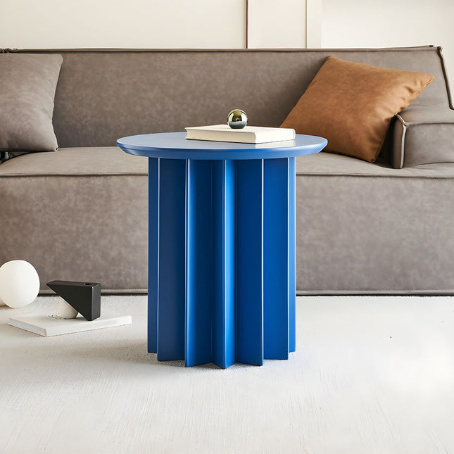 Pripet Modern Round Sculptural Minimalist Coffee Table with Pleated Column Base for Living Room - Uber Decor