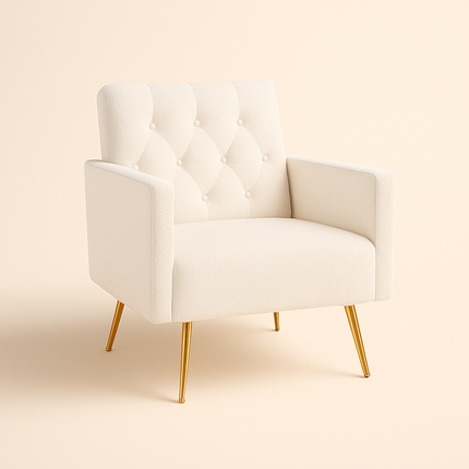 Sherpa-LUXE Modern Accent Chair – Upholstered Tufted Armchair with Gold Steel Legs for Living Room Comfort - Uber Decor