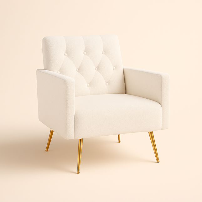 Sherpa-LUXE Modern Accent Chair – Upholstered Tufted Armchair with Gold Steel Legs for Living Room Comfort - Uber Decor