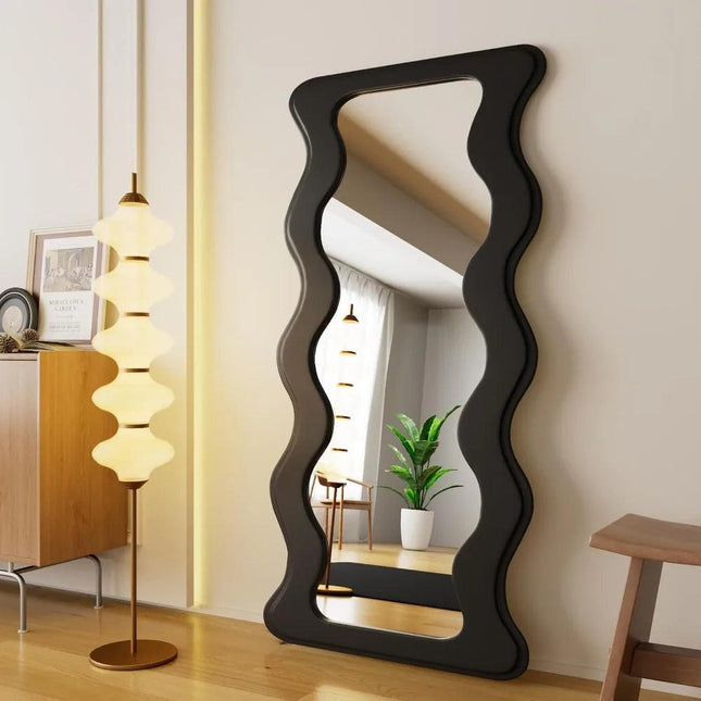 Woodland Wave Full Length Wooden Floor Mirror Asymmetric Irregular – Uber Decor