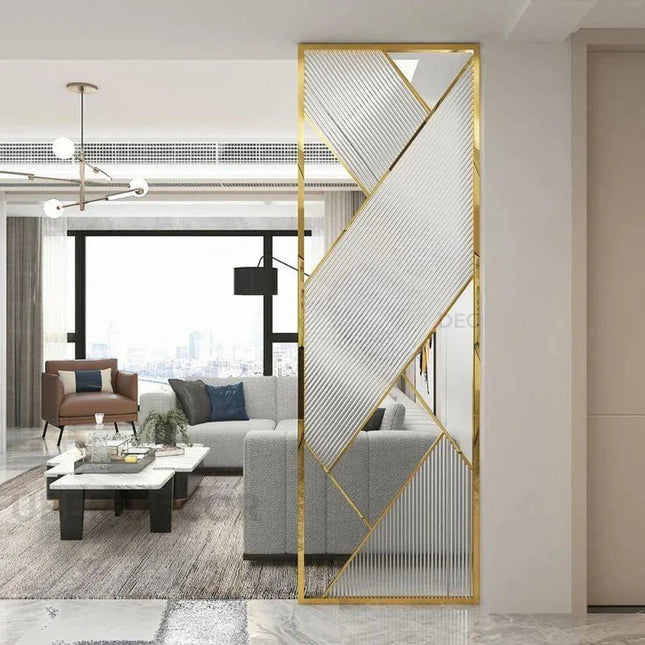 ELORE Glass And Stainless Steel Geometric Room Divider Floor To Ceiling Partition For Dining Area Living Room And Passage