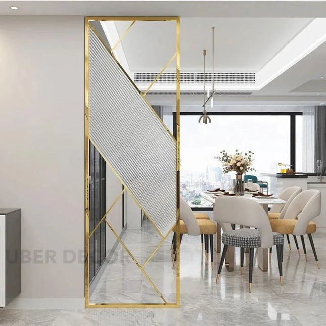 ELORE Glass And Stainless Steel Geometric Room Divider Floor To Ceiling Partition For Dining Area Living Room And Passage