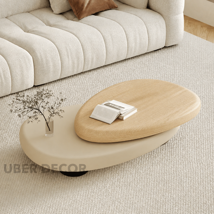 Songhua Wabi-Sabi Contemporary Japandi Coffee Table – Organic Two-Tone Sculptural Solid Wood Top for Living Room