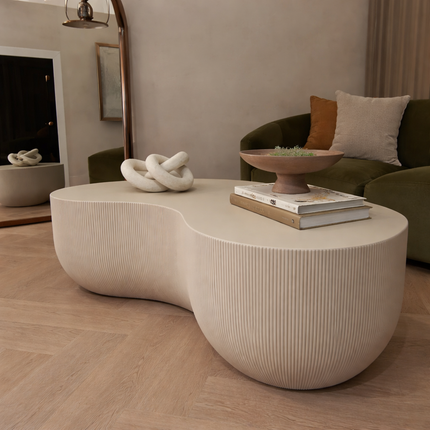Rokel Wabi-Sabi Organic Sculpt Coffee Table – Japandi Minimalist Ribbed Center Table for Luxury Living Room