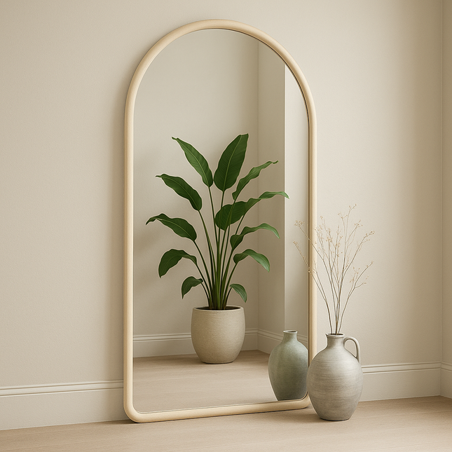 Nina Arched Teak Wood Full-Length Mirror – Modern Wall Mirror for Living Room & Bedroom - Uber Decor