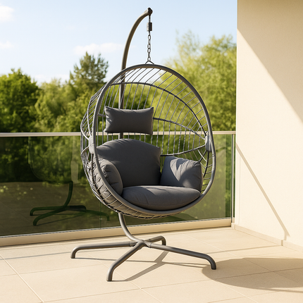DriftShell Wabi-Sabi Cocoon Swing Chair – Japandi Nature-Inspired Mid-Century Outdoor Swing Chair