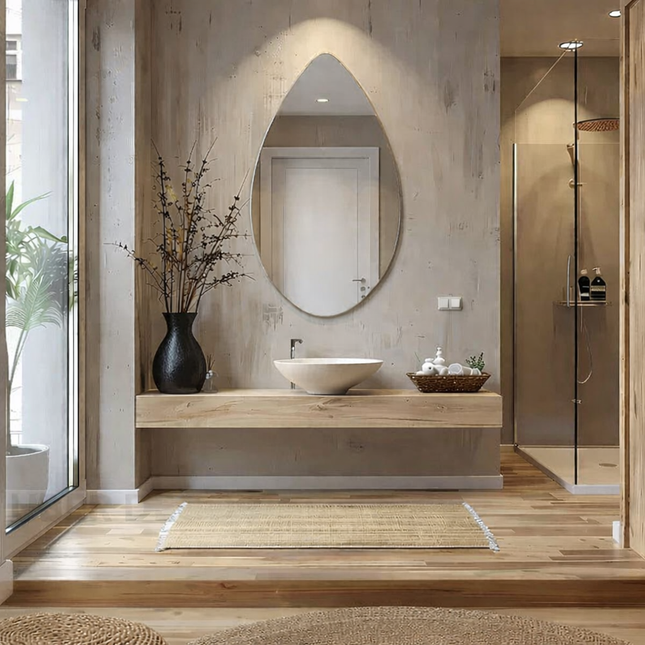 Olen Frameless Ellipse Wall Mirror for Bathroom and Japandi Spaces - Uber Decor