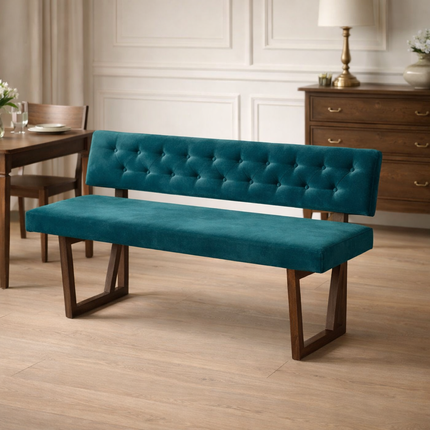 Nira Harmony Contemporary Solid Wood Bench with Backrest Modern Customisable Seating for Dining Living Lounge and Entryway