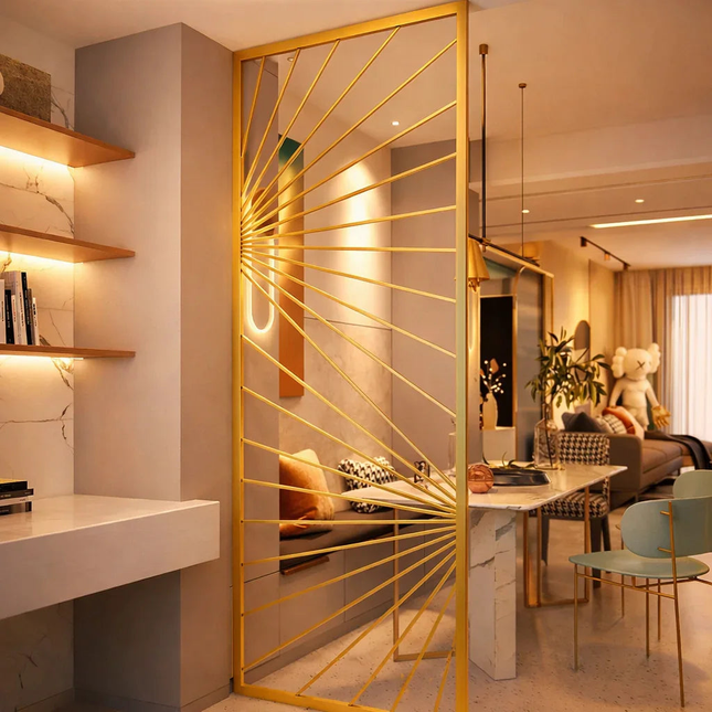 RAYEN Stainless Steel Directional Room Divider With Radiating Line Design For Living Room Dining Area And Contemporary Interior Spaces