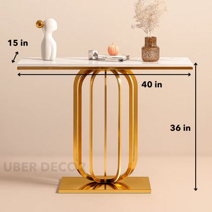 Etoile Crest Console – French Deco Marble Console Table with Luxe Pedestal Base for Hallway Glamour - Uber Decor