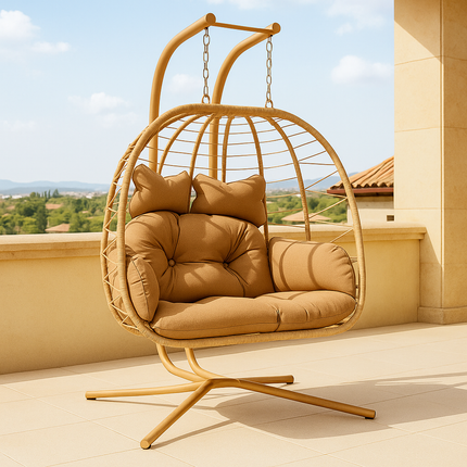 OceanBud Wabi-Sabi Cocoon Swing Chair – Japandi Breezy Organic Outdoor & Balcony Swing Chair