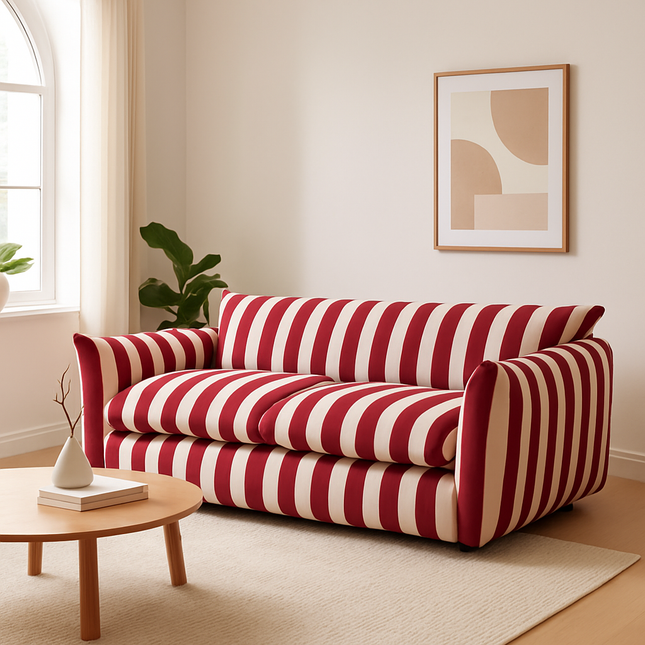 Helsinki Vintage Striped Sofa Modern Retro Accent Couch for Living Room or Lounge