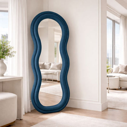 Velvet Wave Irregular Wall Mirror - Upholstered Suede Velvet Frame - Uber Decor